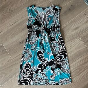 Enfocus Studio Teal and Black Floral Midi Dress